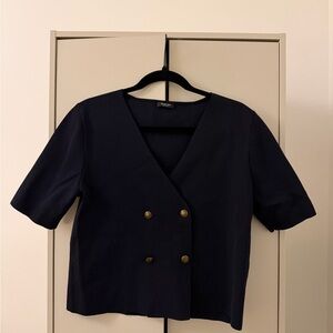 Massimo Dutti Navy Double-Breasted Blouse
